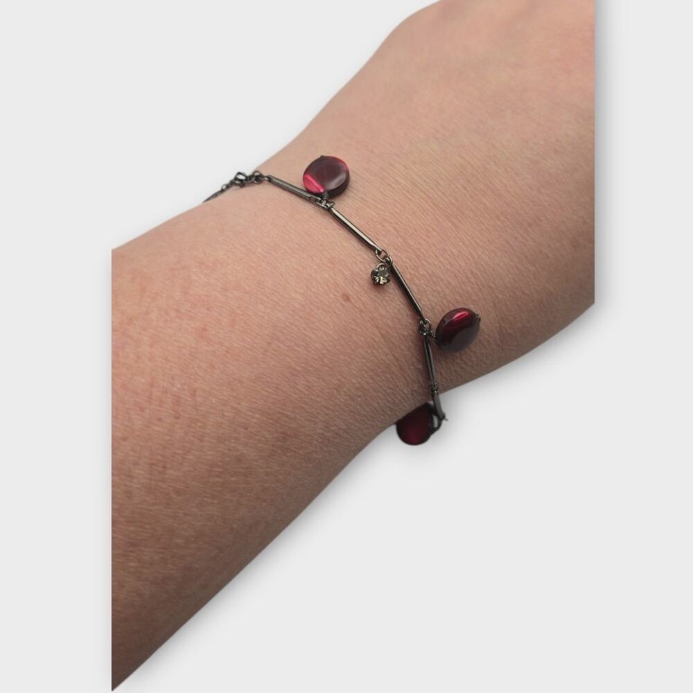Apostrophe Red Glass Charm Bracelet Silver Tone Y2K Minimal
